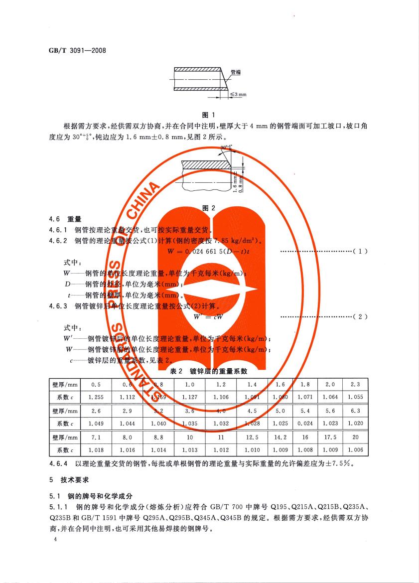 低壓流體輸送用焊接鋼管 國(guó)標(biāo) GBT 3091-2008 代替GBT 3091-20010005