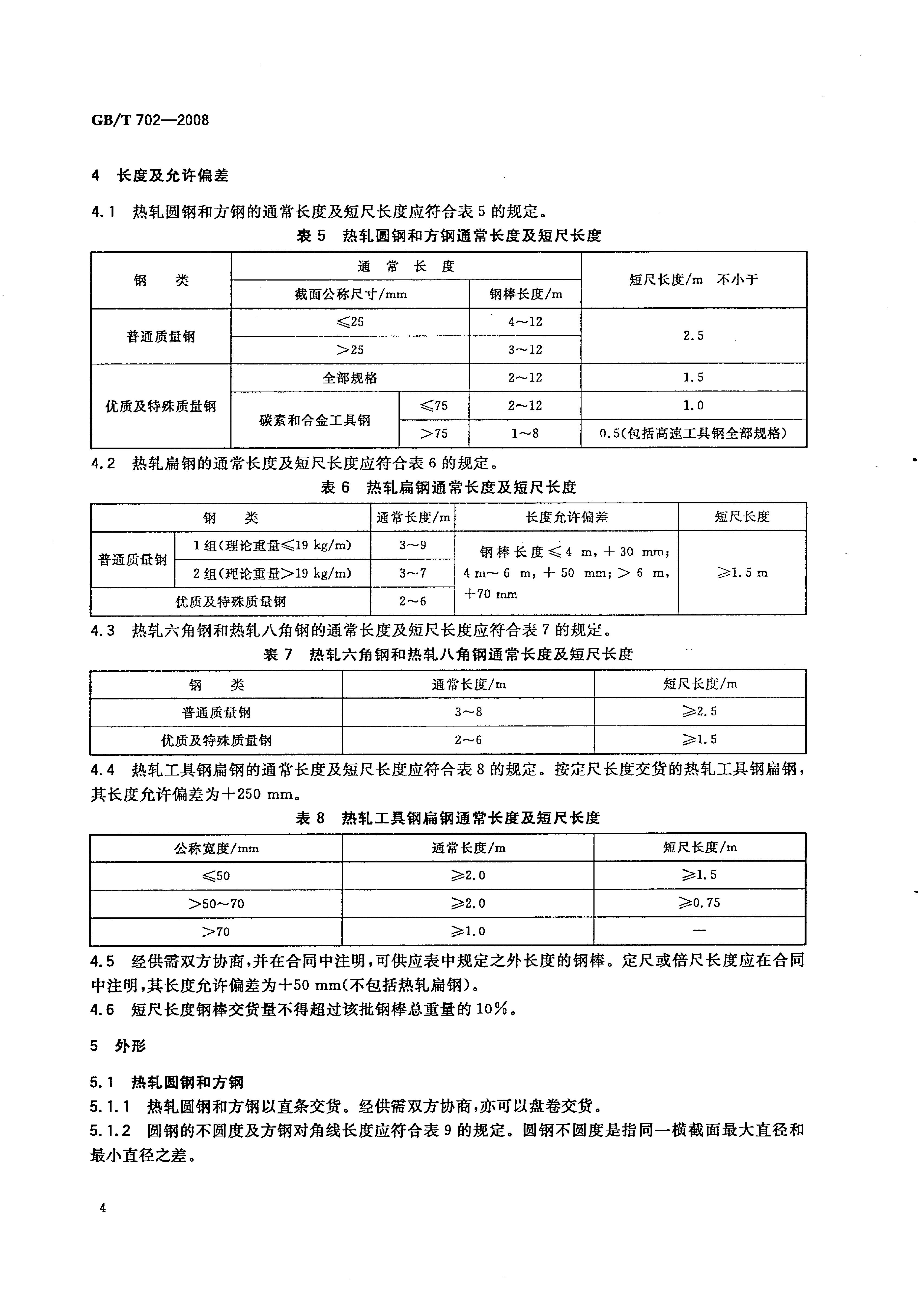 熱軋鋼棒尺寸、外形、重量及允許偏差國標(biāo) GBT 702-2008 代替GBT 702-20040006