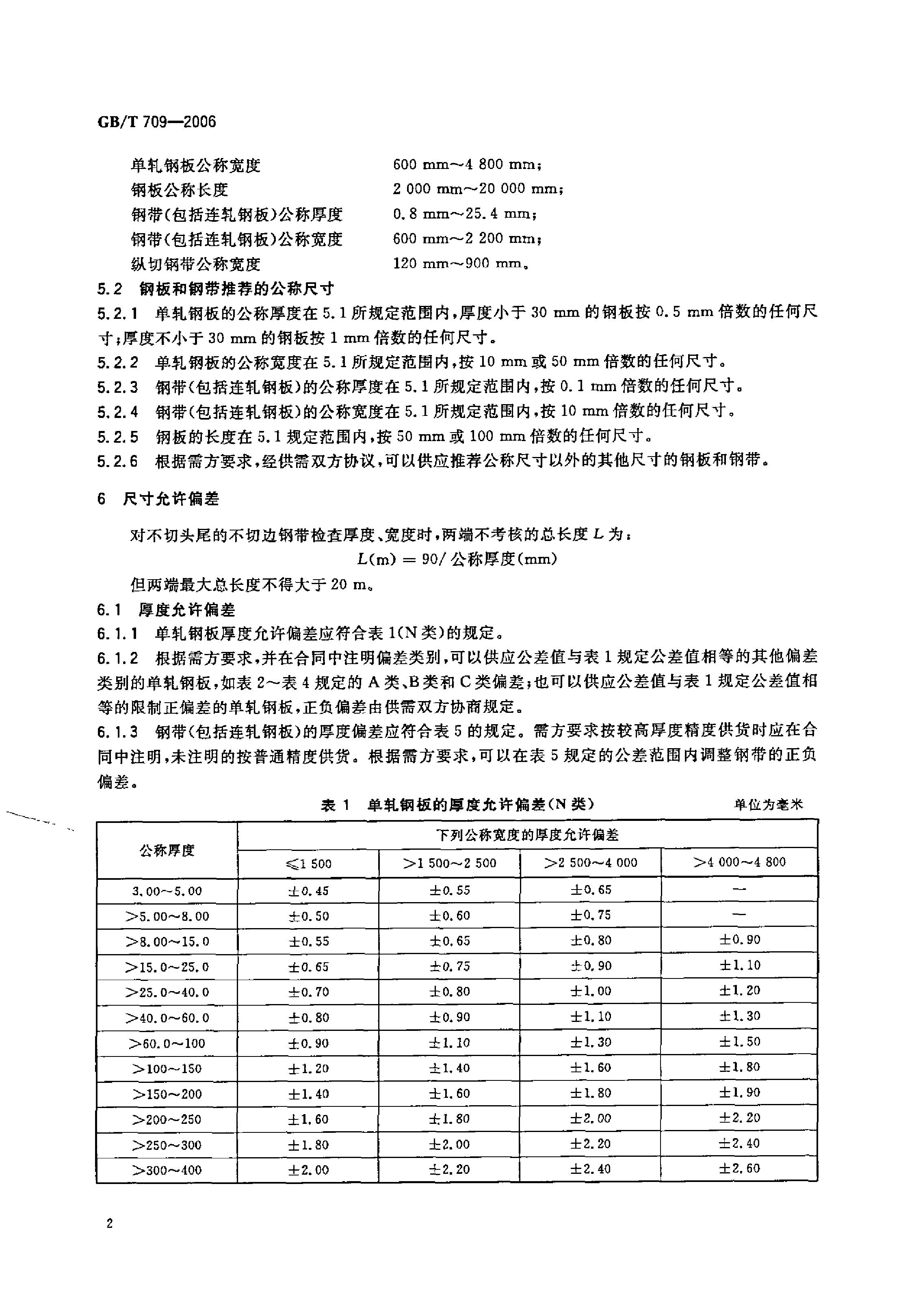 熱軋鋼板和鋼帶的尺寸、外形、重量及允許偏差 國標(biāo) GBT 709-2006 代替GBT 709-19880003